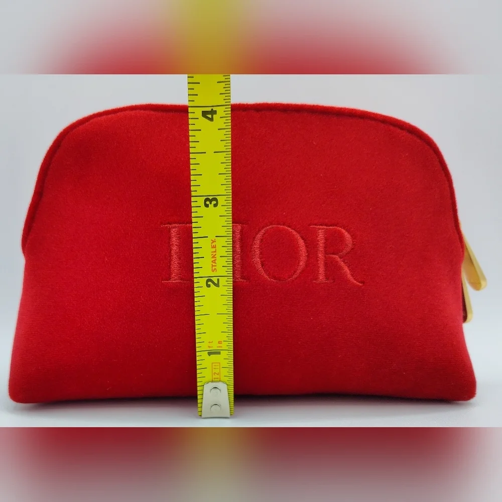 2024 DIOR Red Velvet Beauty Pouch Gold Zips Holiday VIP Cosmetic Bag NWOT - Picture 8 of 10